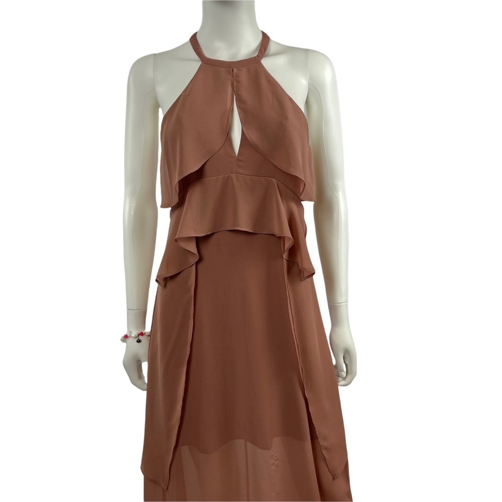 BCBGeneration Sheer Ruffle Maxi Dress Brown - Size 2 - Picture 3 of 10